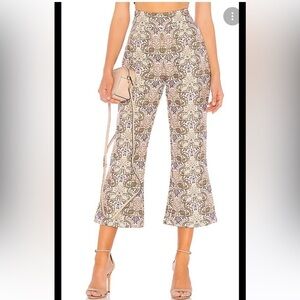 For Love & Lemons Cropped Paisley Flare Pants in Beige and Brown